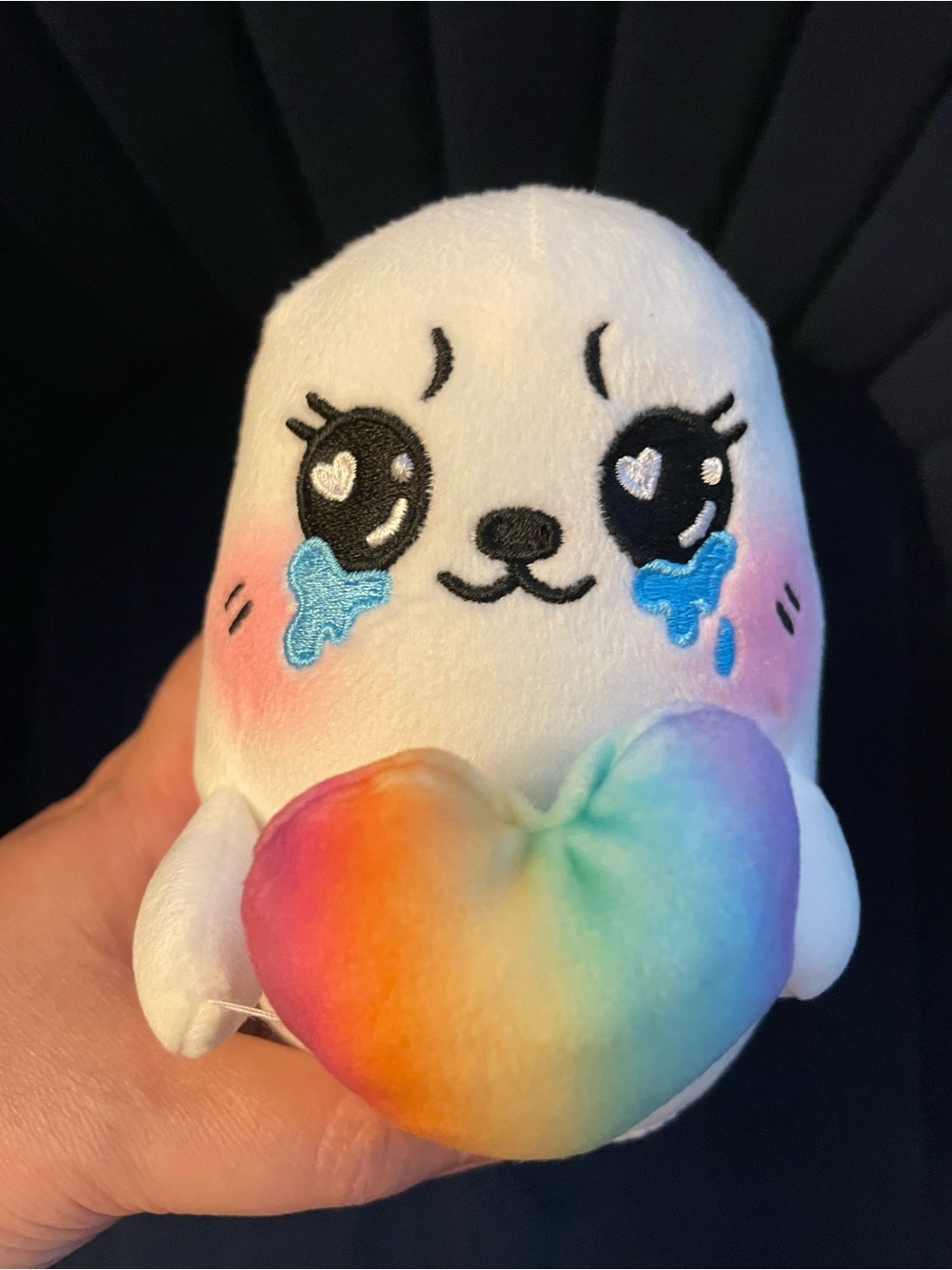 Moriah Elizabeth Plush Seal Holding Rainbow Heart Plush Toy
